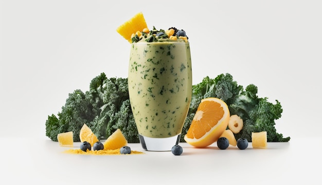 Kale blended with fruits Smoothie product shot with Generative AI