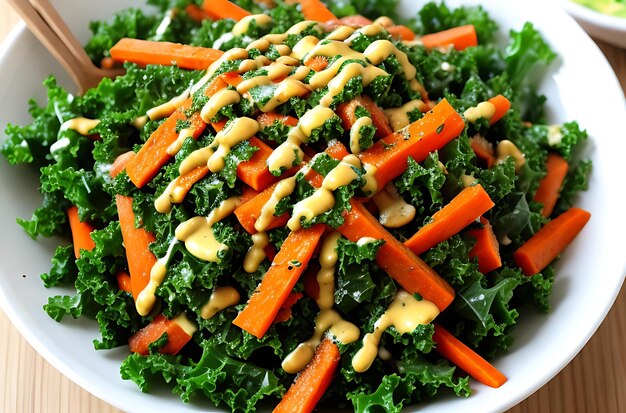 Kale salad with carrot ginger dressing ve