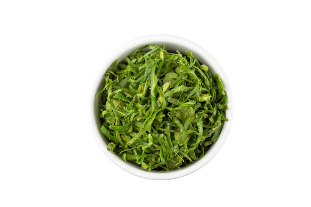 Kale sliced in ramekin isolated on white background