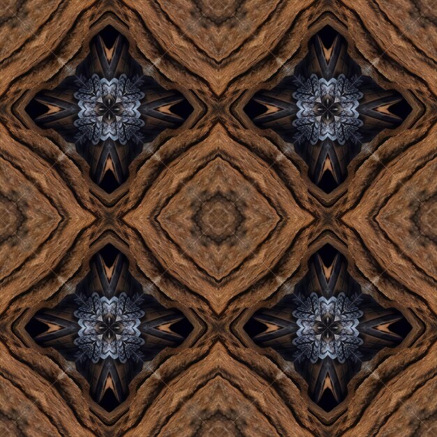 Kaleidoscope abstract background Seamless pattern Based on wooden surface