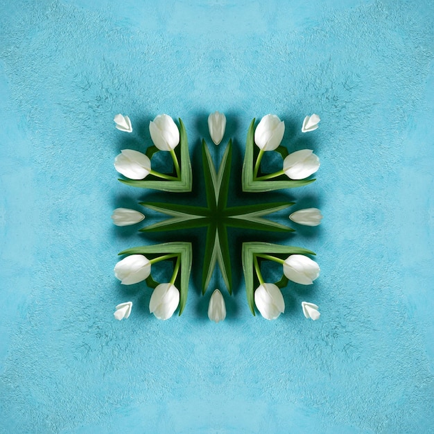 Kaleidoscope abstract seamless pattern graphic design white tulips