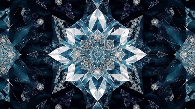 A kaleidoscope of blue and black colors with a pattern of diamonds and crystals.