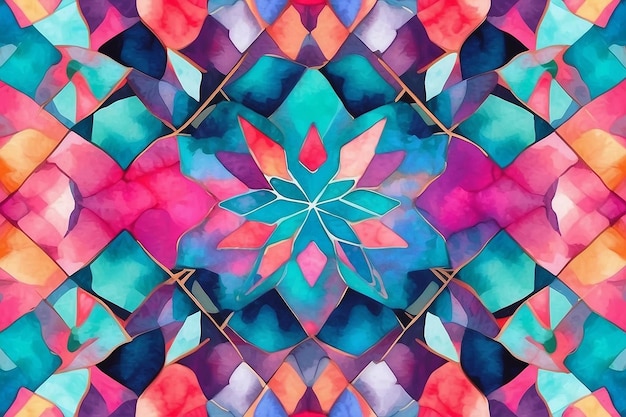 칼레이도스코프 색상 패턴 기하학적 네온 수채색 배경