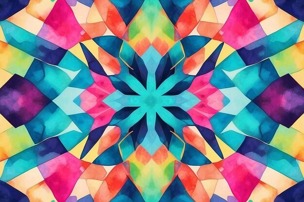 Photo kaleidoscope color pattern geometric neon watercolor background