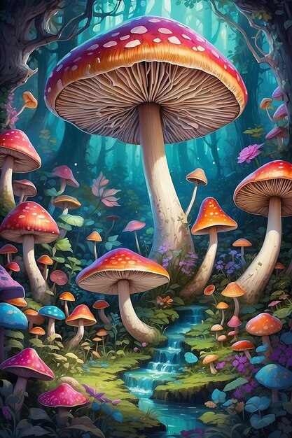 Kaleidoscope of colors intricate mushroom details