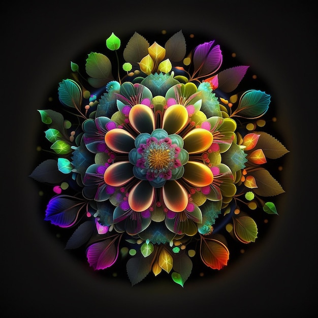 Kaleidoscope of neon colorful flowers white background AI Generated Image