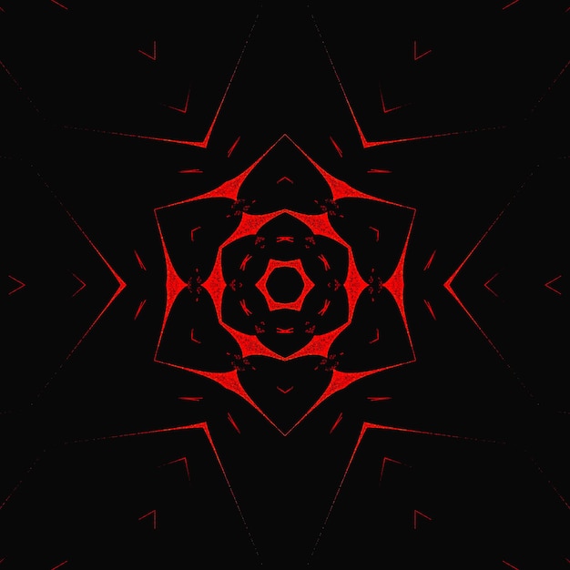 kaleidoscope of a red flower is indistinctly imprinted on black stencil effect