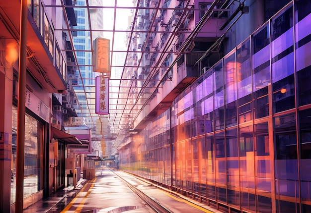 香港の色とりどりの都市景観を探索する万華鏡のスカイライン