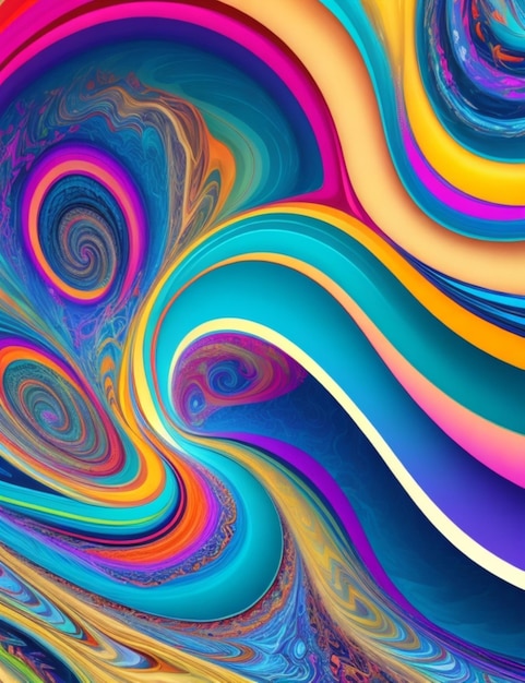 Калейдоскоп ярких цветов вращается в абстрактной волновой схеме, созданной искусственным интеллектом.