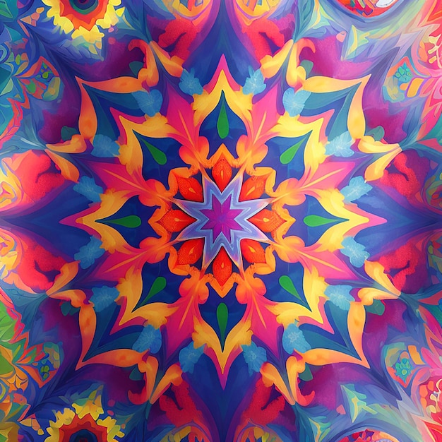 A kaleidoscopic array of vibrant colors and shapes forming a mesmerizing pattern