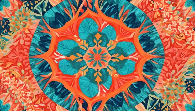 Kaleidoscopic Floral Pattern in Warm Hues