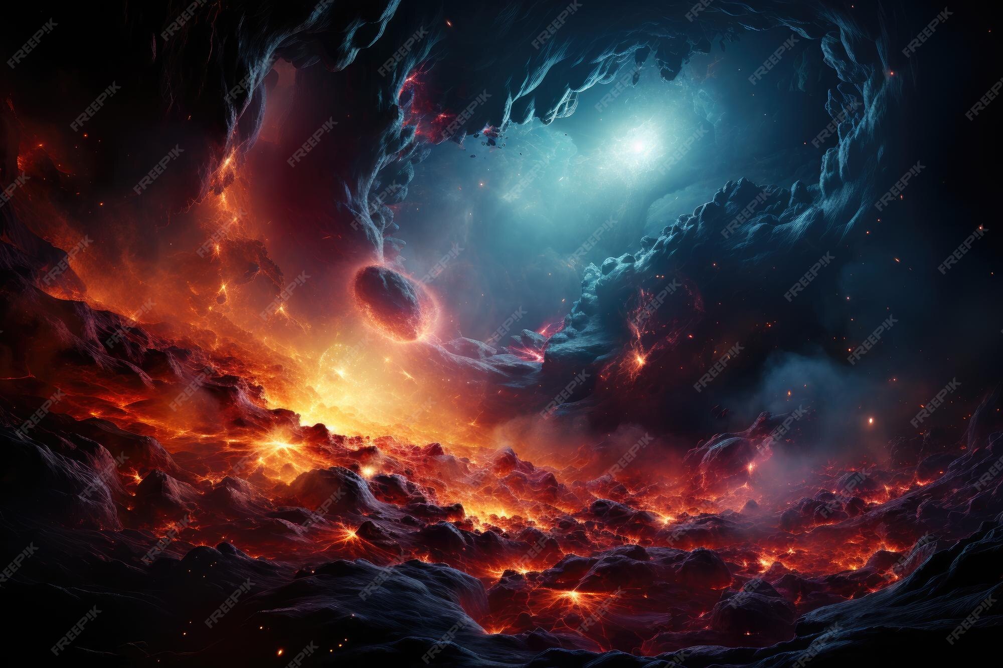 Premium AI Image | Kaleidoscopic nebula and cosmic dance planets 