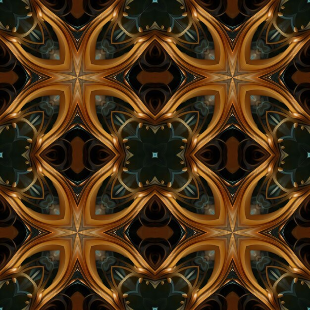 Kaleidoscopic ornamental floral seamless pattern in brown and black colors