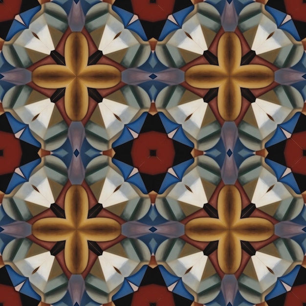 Калейдоскопическая декоративная бесшовная текстура или фон в сине-красном и белом цветах