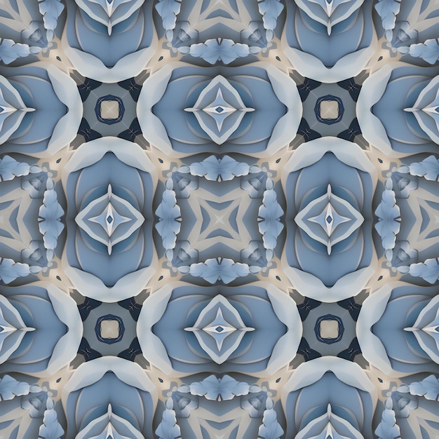 Kaleidoscopic ornamental seamless texture or background Blue and white pattern