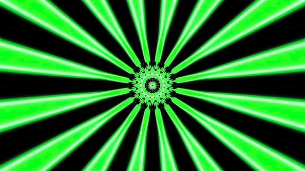 Kaleidoscopic pattern with flashing rays motion round pattern in center with flashing bright rays on