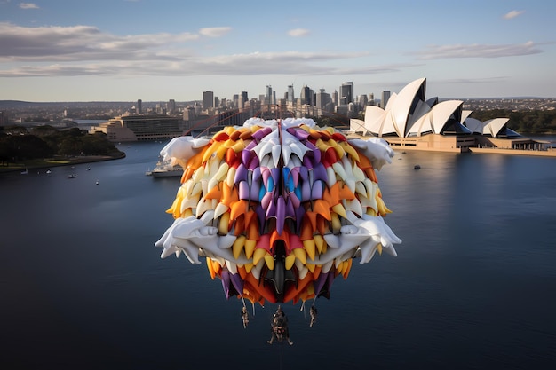 Kaleidoscopic Spectacle Floating Parachuter Soars over Sydney Opera House and Harbour