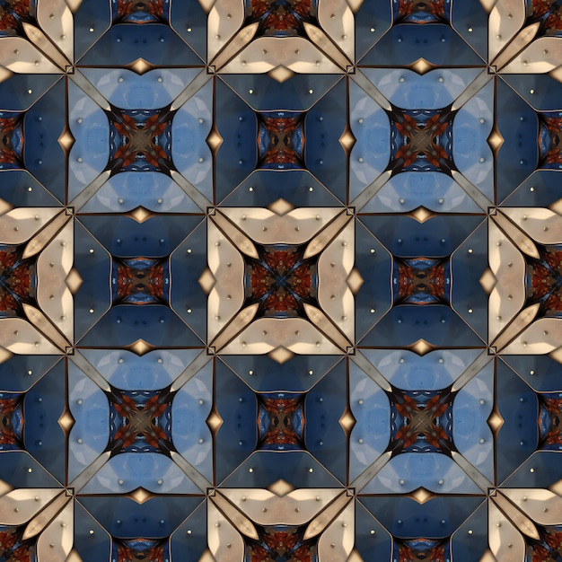 Kaleidoscopische ornamentele naadloze textuur of achtergrond Blauwe en bruine kleuren