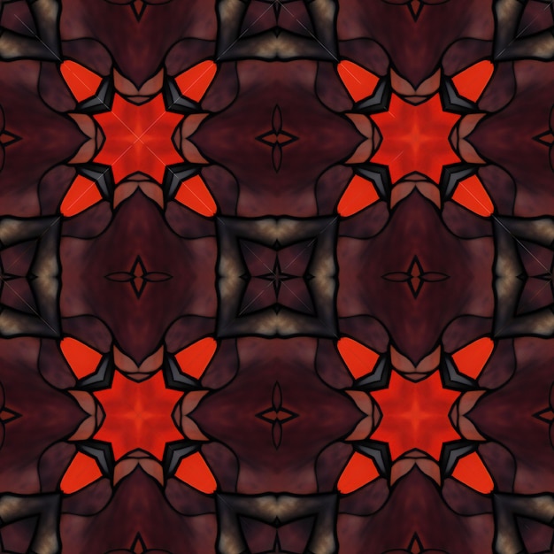 Kaleidoscopische ornamentele naadloze textuur of achtergrond Rood-zwart patroon