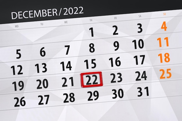 Kalender 2022 deadline dag maand pagina organisator datum december donderdag nummer 22
