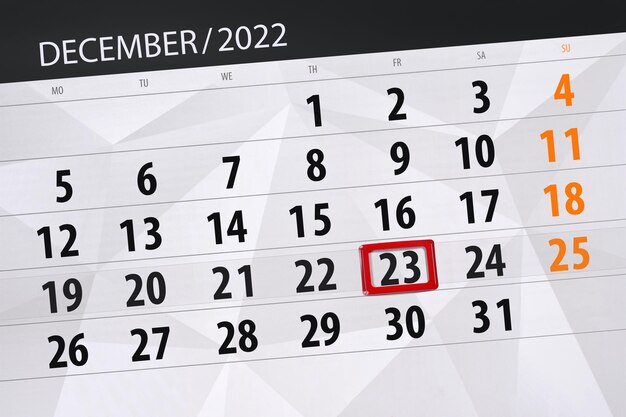 Kalender 2022 deadline dag maand pagina organisator datum december vrijdag nummer 23