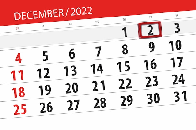 Kalender 2022 deadline dag maand pagina organisator datum december vrijdag nummer 2