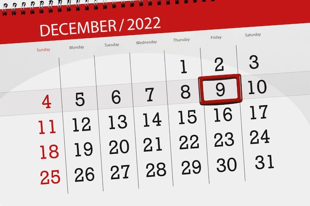 Kalender 2022 deadline dag maand pagina organisator datum december vrijdag nummer 9