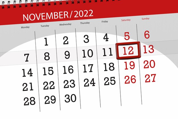 Kalender 2022 deadline dag maand pagina organisator datum november zaterdag nummer 12