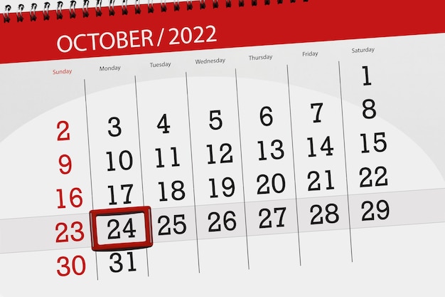 Kalender 2022 deadline dag maand pagina organisator datum oktober maandag nummer 24