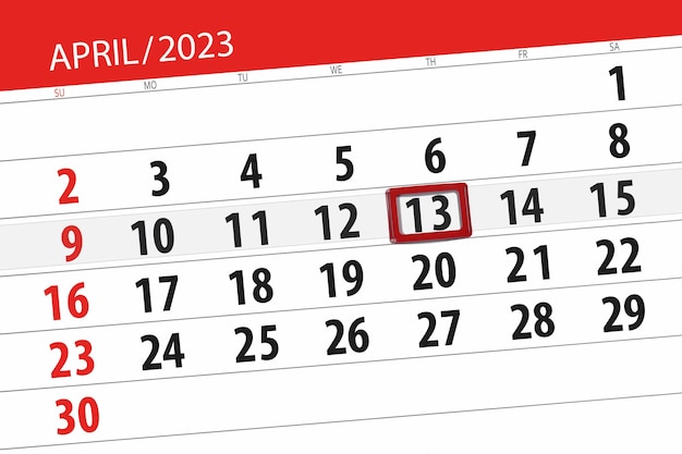 Kalender 2023 deadline dag maand pagina organisator datum april donderdag nummer 13