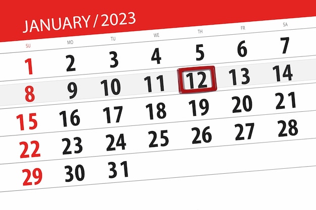 Kalender 2023 deadline dag maand pagina organisator datum januari donderdag nummer 12