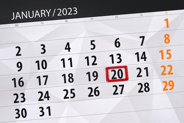 Kalender 2023 deadline dag maand pagina organisator datum januari vrijdag nummer 20