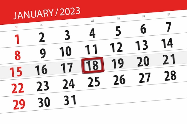 Kalender 2023 deadline dag maand pagina organisator datum januari woensdag nummer 18