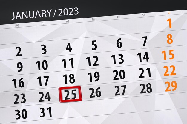 Kalender 2023 deadline dag maand pagina organisator datum januari woensdag nummer 25