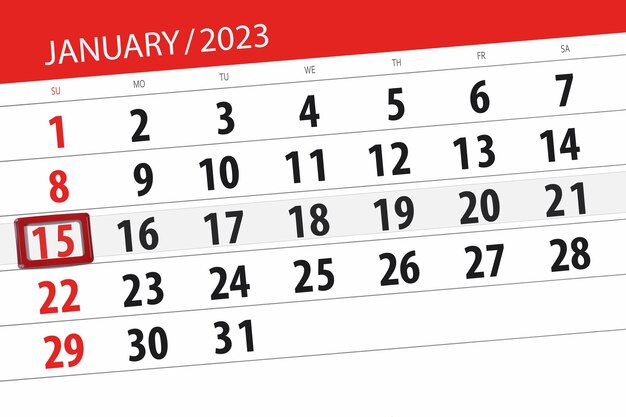 Kalender 2023 deadline dag maand pagina organisator datum januari zondag nummer 15