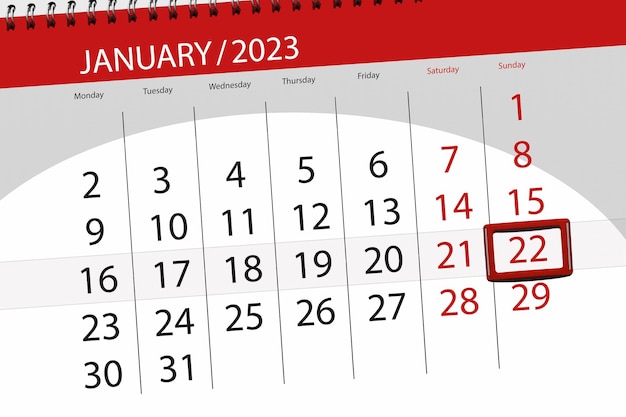 Kalender 2023 deadline dag maand pagina organisator datum januari zondag nummer 22