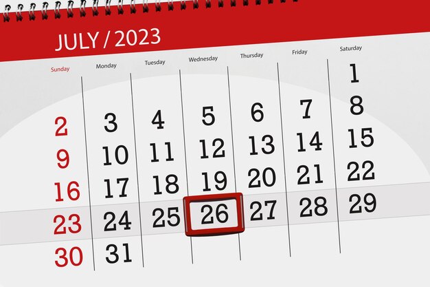 Kalender 2023 deadline dag maand pagina organisator datum juli woensdag nummer 26