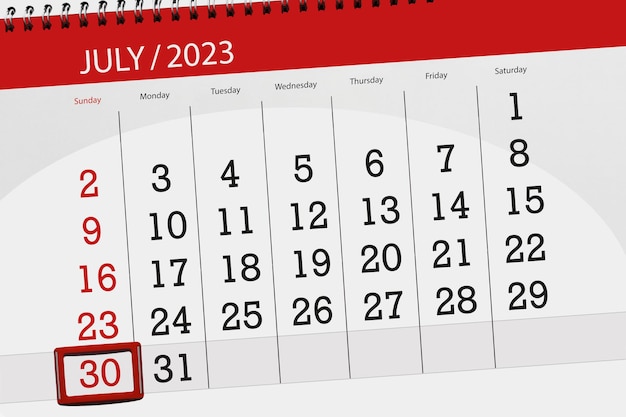 Kalender 2023 deadline dag maand pagina organisator datum juli zondag nummer 30