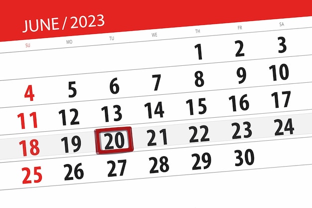 Kalender 2023 deadline dag maand pagina organisator datum juni dinsdag nummer 20