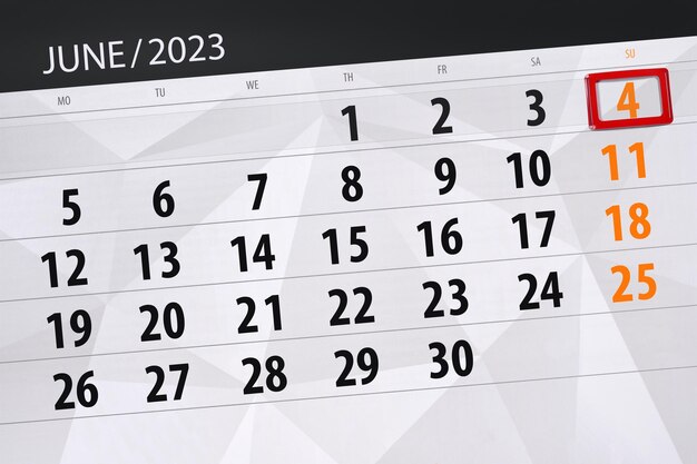 Kalender 2023 deadline dag maand pagina organisator datum juni zondag nummer 4