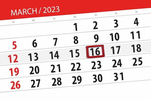 Kalender 2023 deadline dag maand pagina organisator datum maart donderdag nummer 16