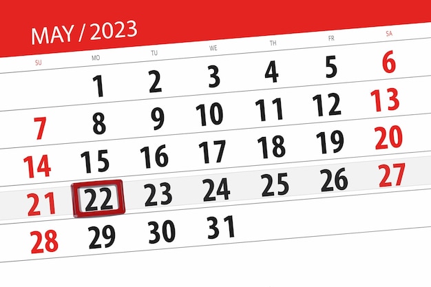 Kalender 2023 deadline dag maand pagina organisator datum mei maandag nummer 22