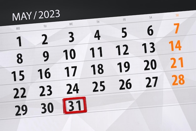 Kalender 2023 deadline dag maand pagina organisator datum mei woensdag nummer 31