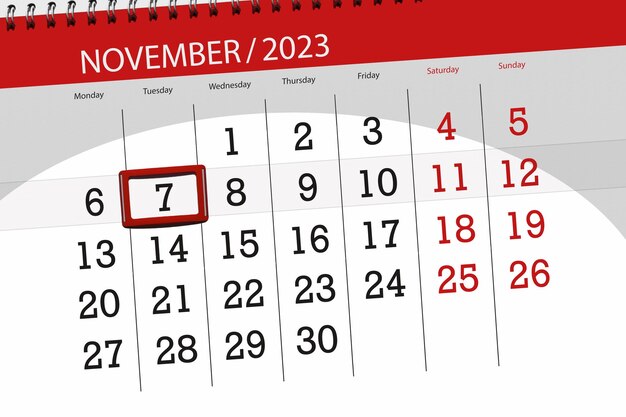 Kalender 2023 deadline dag maand pagina organisator datum november dinsdag nummer 7