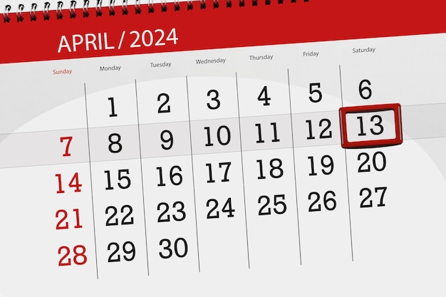 Kalender 2024 deadline dag maand pagina organisator datum april zaterdag nummer 13