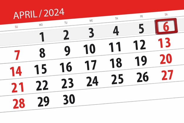 Foto kalender 2024 deadline dag maand pagina organisator datum april zaterdag nummer 6
