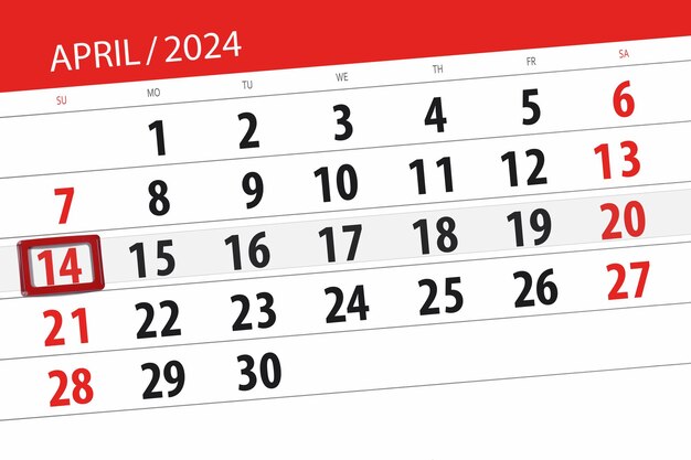 Kalender 2024 deadline dag maand pagina organisator datum april zondag nummer 14