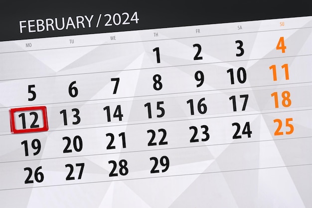 Kalender 2024 deadline dag maand pagina organisator datum februari maandag nummer 12