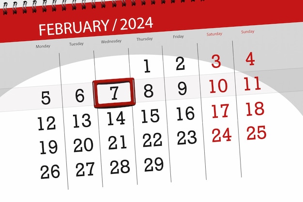 Kalender 2024 deadline dag maand pagina organisator datum februari woensdag nummer 7