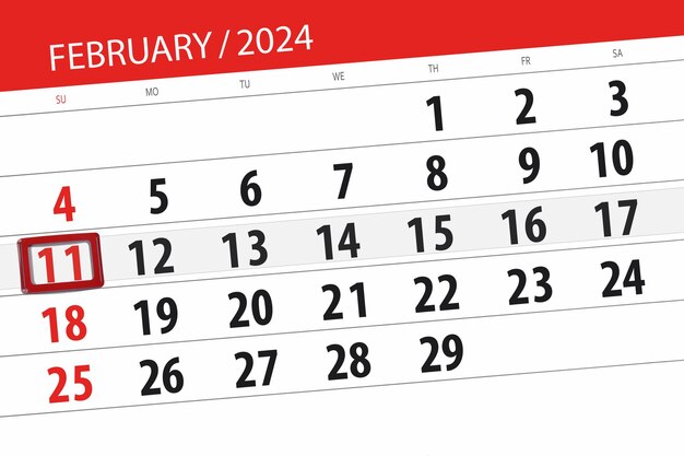 Kalender 2024 deadline dag maand pagina organisator datum februari zondag nummer 11